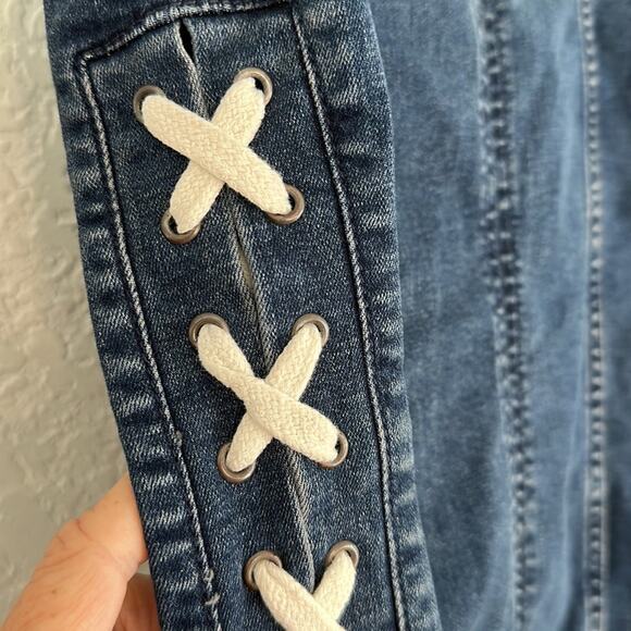 Free People Denim Jean Pencil Skirt Lace Up Ties Western Boho Cowgirl Y2K - Picture 4 of 8